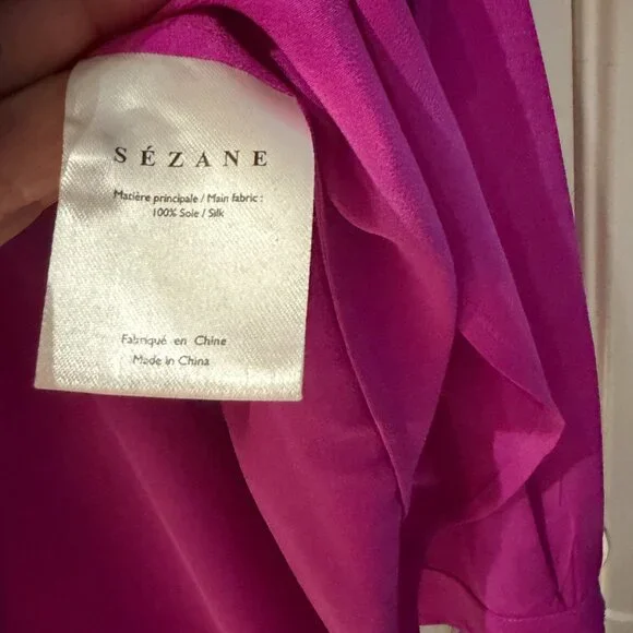 Sézane Ann Silk Blouse | Fuchsia Size EU 44 US 12| 100% Silk | Good Condition - Picture 7 of 10